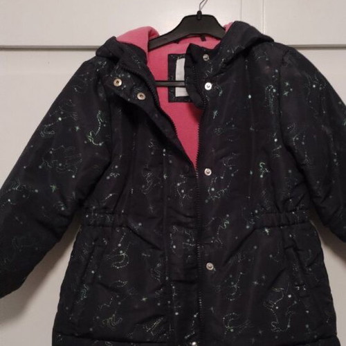 Winter jacket used with unicorns and fleece lining, girl 4-5 years, blue Sinsay