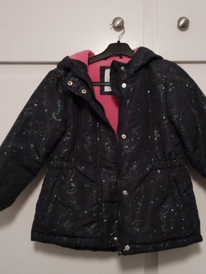 Winter jacket used with unicorns and fleece lining, girl 4-5 years, blue Sinsay