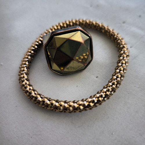 Gold ring and elastic bracelet set used, multilayer, size 1.9mm