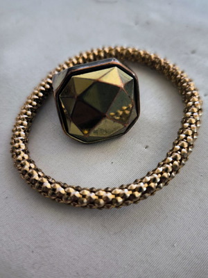Gold ring and elastic bracelet set used, multilayer, size 1.9mm