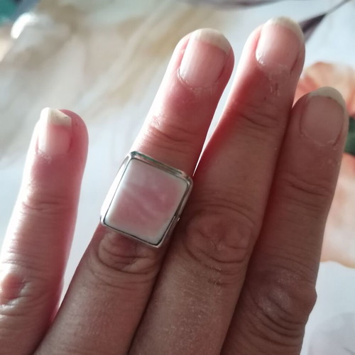 925 Silver Ring with Rectangular Pink Nephrite Stone New