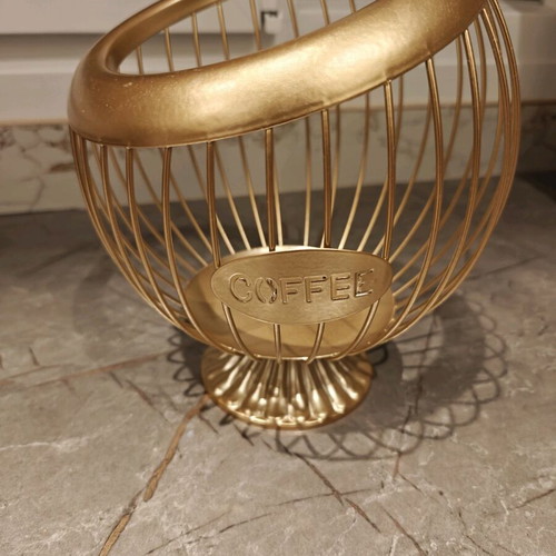 Gold Metal Storage Basket for Coffee Capsules New