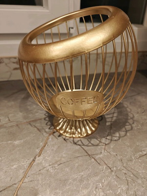 Gold Metal Storage Basket for Coffee Capsules New
