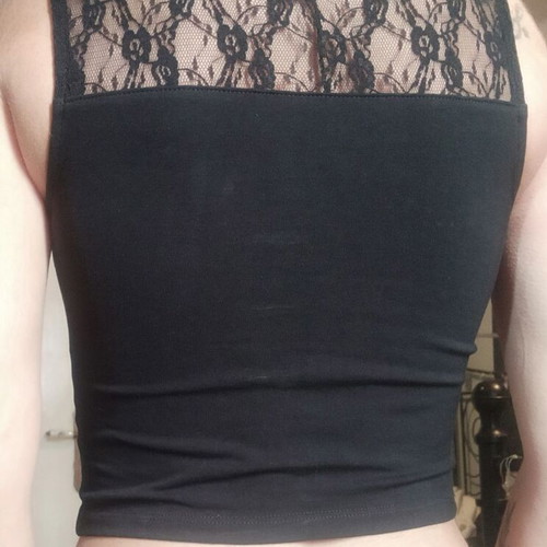 Black top with lace details like new, tight fit