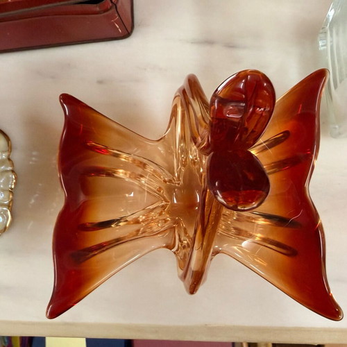 Vintage Murano glass swan decoration used, amber orange