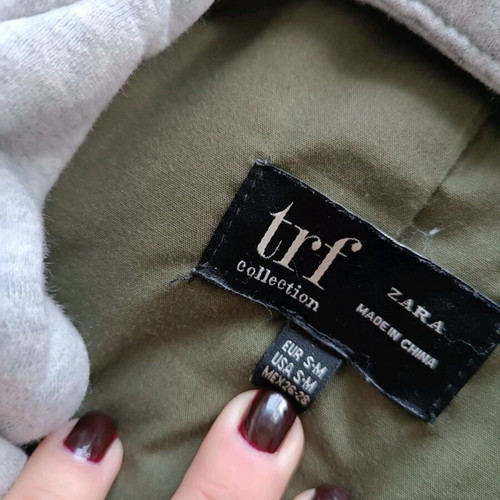 Zara quilted outerwear used, khaki mid-length coat with detachable hood