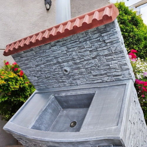 Maria Garden Fountain in Gray and White Concrete, New