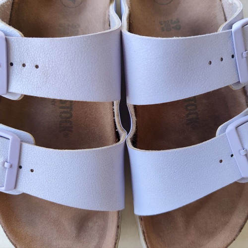 Birkenstock Arizona Vegan Birko-Flor Nubuck Sandals Lavender Fog Size 39 Like New