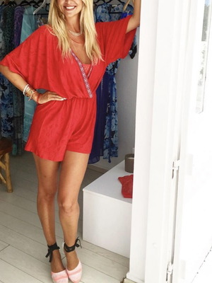 Vassia Kostara jumpsuit σαν καινούργιο, φωτεινό κόκκινο, μεγάλο ντεκολτέ