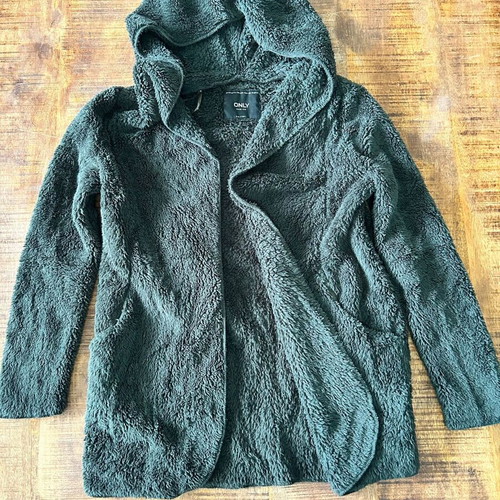 Only Hooded Teddy Fleece Coat, Dark Green, Size M