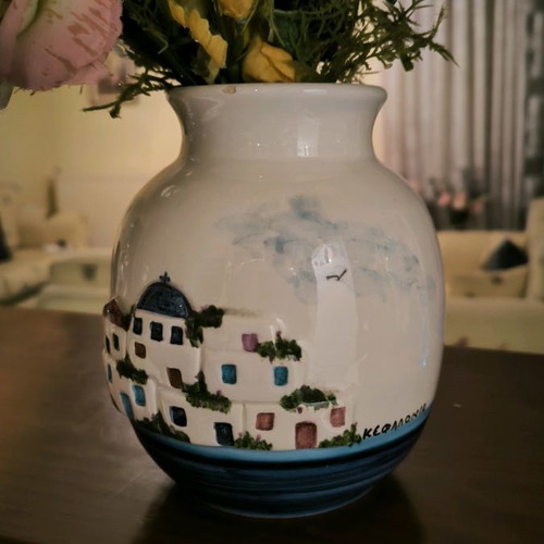 Handmade clay vase from Kefalonia with wear