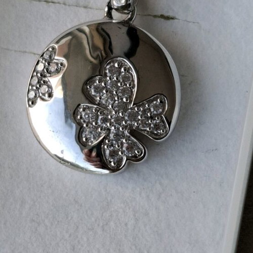 S.Oliver Clover Necklace new, 925 silver with rhinestones