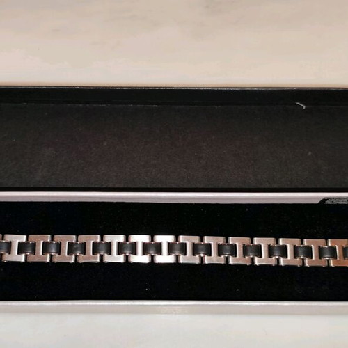 Unisex stainless steel bracelet-cuff like new, black and silver