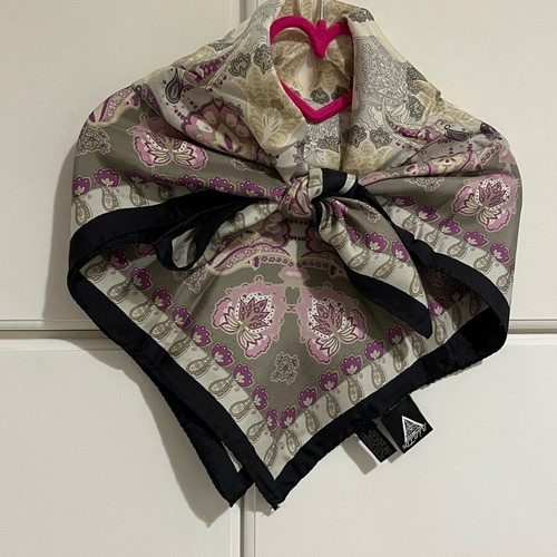 Pinto vintage silk scarf new, lavender and grey paisley floral motif