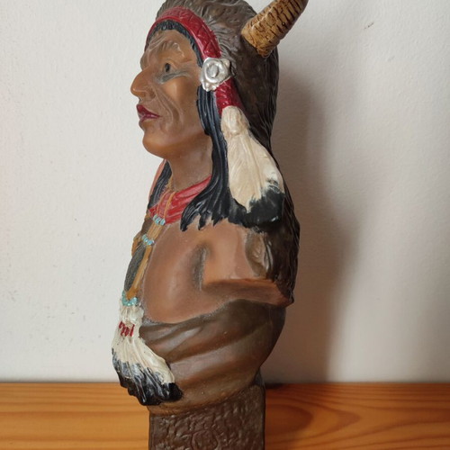 Vintage Native American Warrior Bust with Horned Headdress used