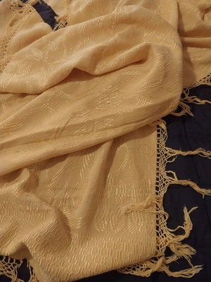 Woven cotton blanket used, yellow, 1950s decade