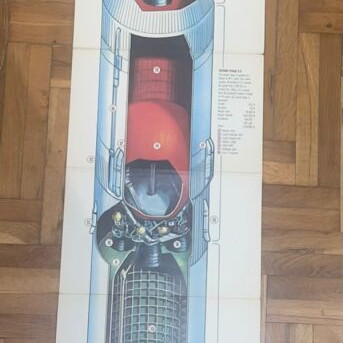 Space Age Moonwalk lithograph poster used, 1960s giant 170cm