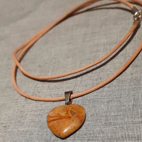 Rodos agate pendant necklace with genuine leather strap, handmade, new