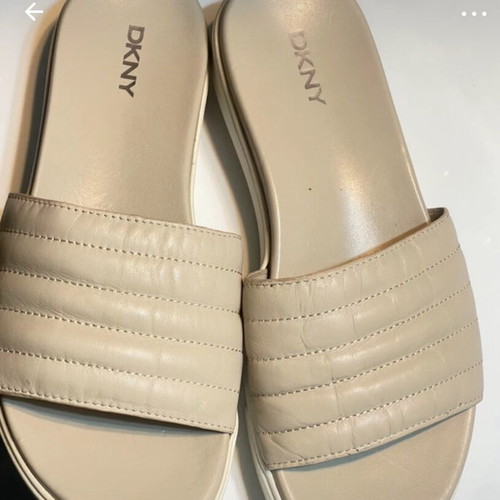 DKNY Jasna platform slides, beige nude leather, size 37
