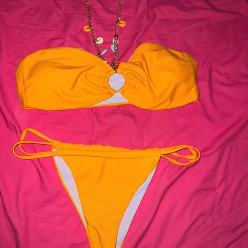 Strapless bikini set like new, orange with chain detail