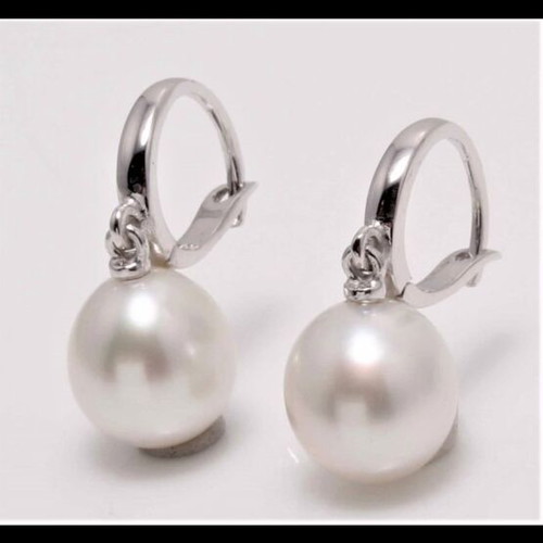 Pearl earrings exclusive 14K white gold with South Sea pearls 9x10mm new