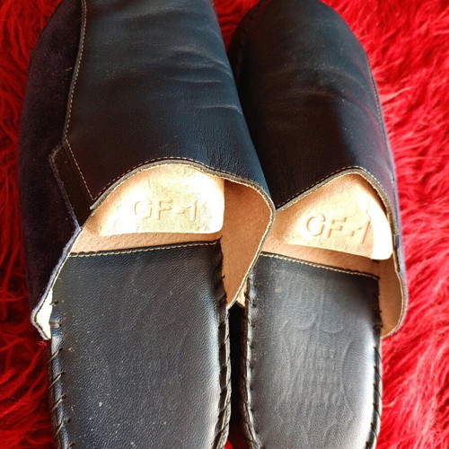 Leather slippers No.44 used, dark blue