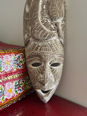 Wooden decorative mask used, handmade, 40x15 cm