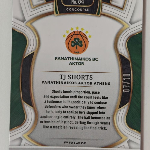 TJ Shorts Gold Spectris Select Panini 2025 Card New