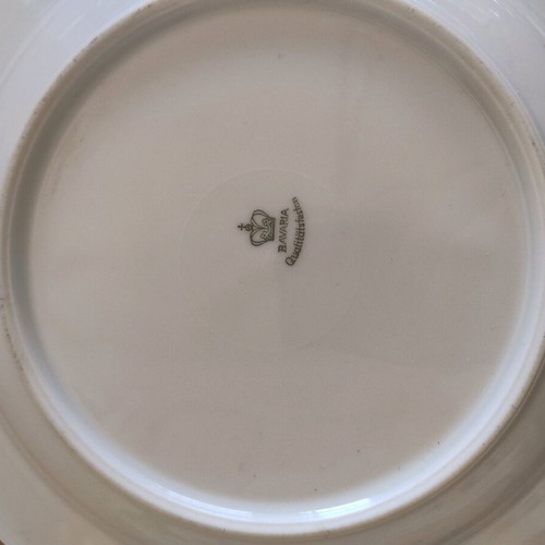 Soup plates set used, 3 pieces with gold details, Bavarian porcelain