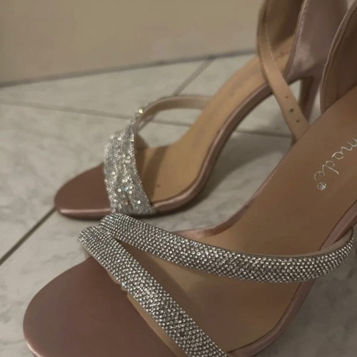 Sandals with thin heel, pink and silver, like new