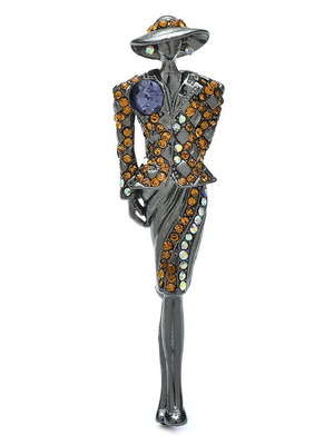Girl figure pin new, blue and gold