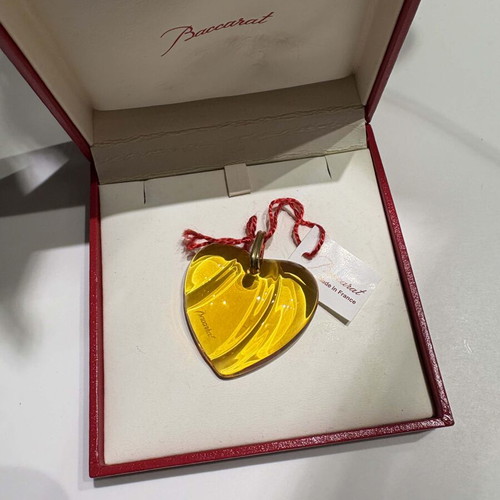 Baccarat crystal necklace with amber heart pendant, new with box
