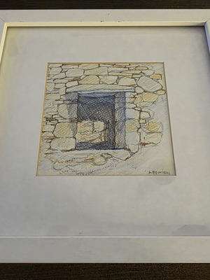Painting by Dimitris Erinakis, like new, window in stone house