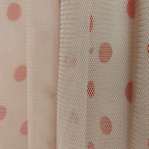 Naf Naf sleeveless dress used, pink tulle with ruffles and coral polka dots, size 36
