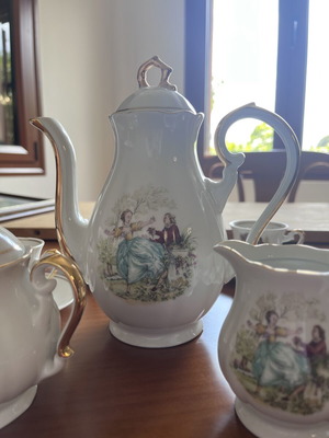 Vintage Zajecar Yugoslavia porcelain tea and coffee set like new with gold details