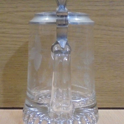 Fischer beer old rare promotional glass mug with metal lid used