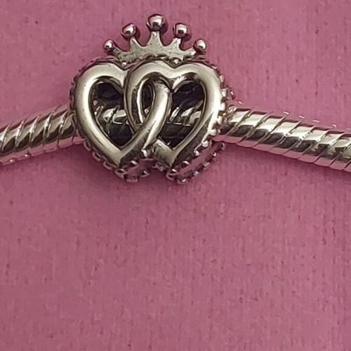 Charm with united hearts and crown, new, A.L.E. silver