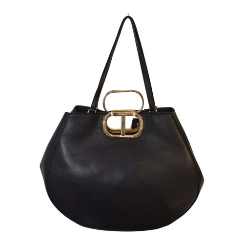 Twinset Milano Black Leather Tote Bag like new with Gold Logo