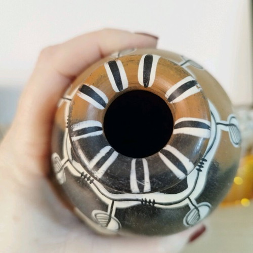 Folk Art Painted Black Flower Vase like new