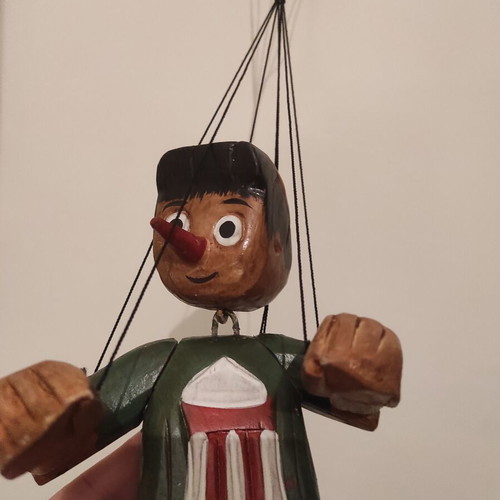 Pinocchio wooden handmade marionette 1970s like new, 30cm height