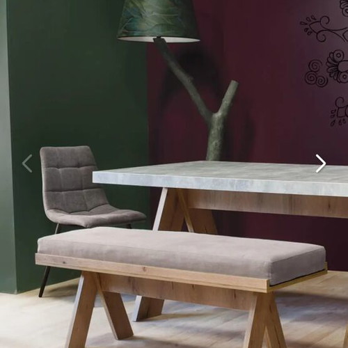 Dining set with two chairs, bench with cushion and table extension