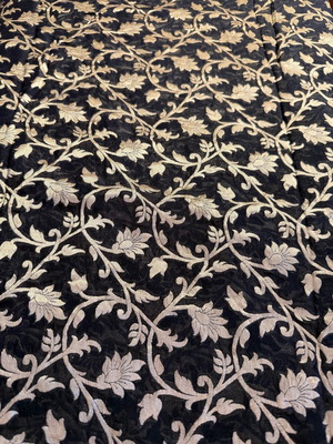 Black Silk Indian Saree Spiderweb Weave New