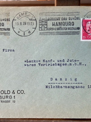 Φάκελος συλλεκτικός Hamburg 13.8.1929 μεταχειρισμένος
