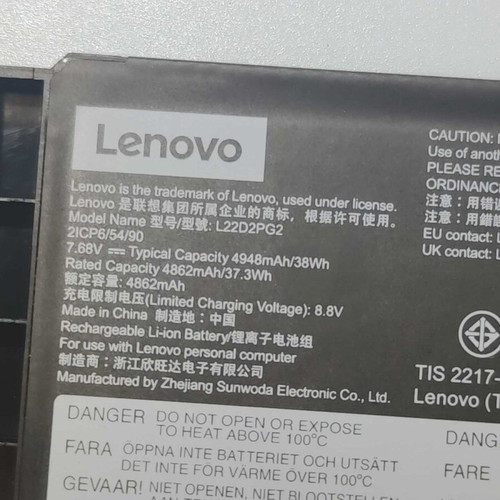 Lenovo L22D2PG2 laptop battery like new, 38Wh 7.68V
