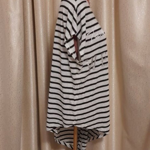 Peacocks asymmetrical striped blouse like new, black and grey
