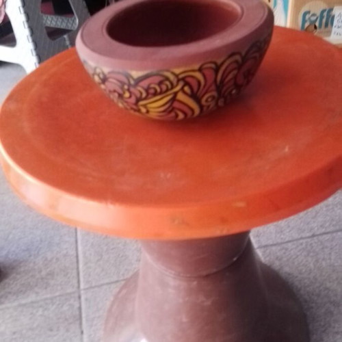 Wooden mortar hand-painted
