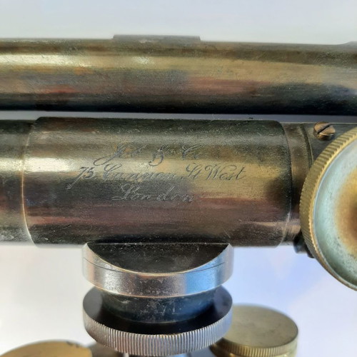 English antique theodolite used with authentic oak wood box