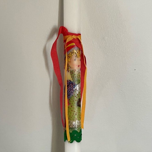 Candle with girl painted with acrylics and decoupage new