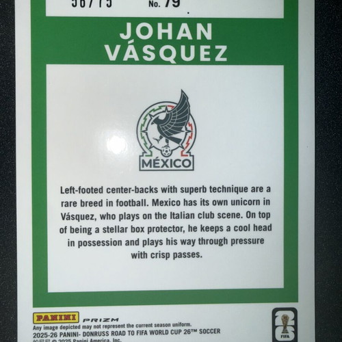 2025-26 Panini Donruss Johan Vásquez Optic Green Card #56/75 like new