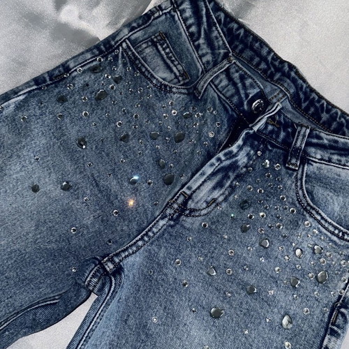 Jeans with rhinestones like new, size XS 34 6, blue and silver